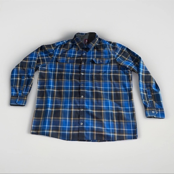 Swiss Tech Poly FLANNEL Mens XXL BLUE Canoe Plaid Long Sleeve Board Shirt Shirt - Picture 1 of 7